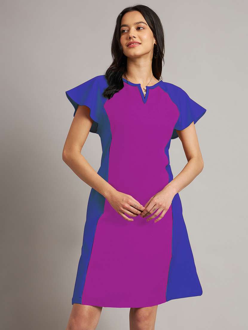women color blocked short sleeve a-line dress - 21851389 -  Standard Image - 4