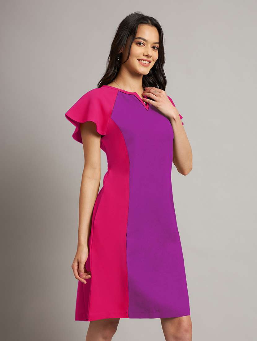 women color blocked short sleeve a-line dress - 21851391 -  Standard Image - 1