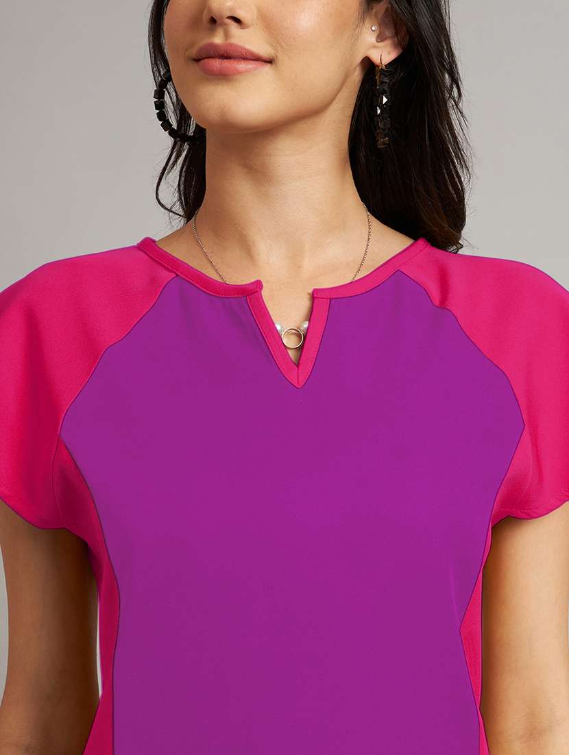 women color blocked short sleeve a-line dress - 21851391 -  Standard Image - 6