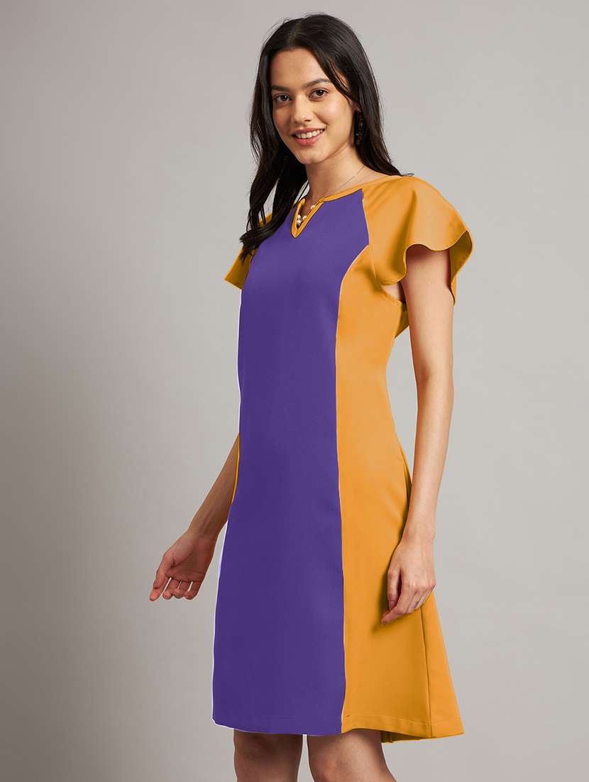 women color blocked short sleeve a-line dress - 21851395 -  Standard Image - 1