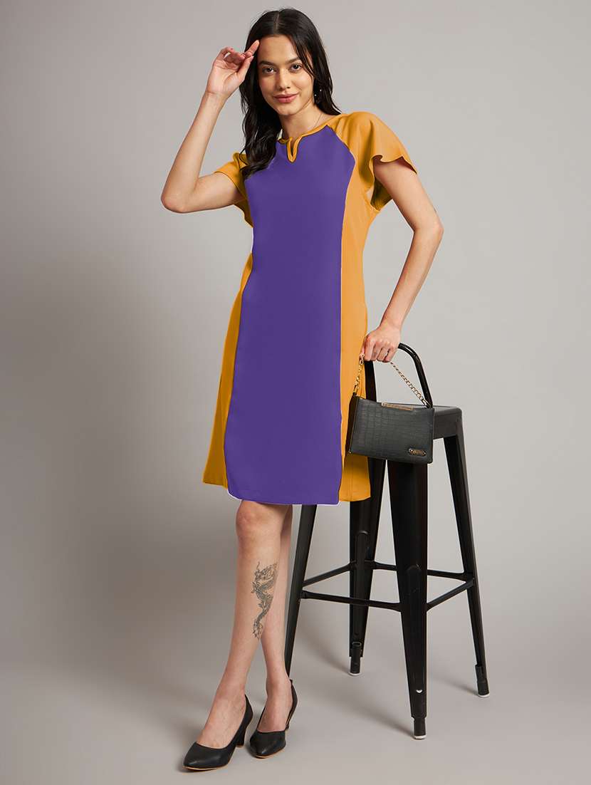 women color blocked short sleeve a-line dress - 21851395 -  Standard Image - 6