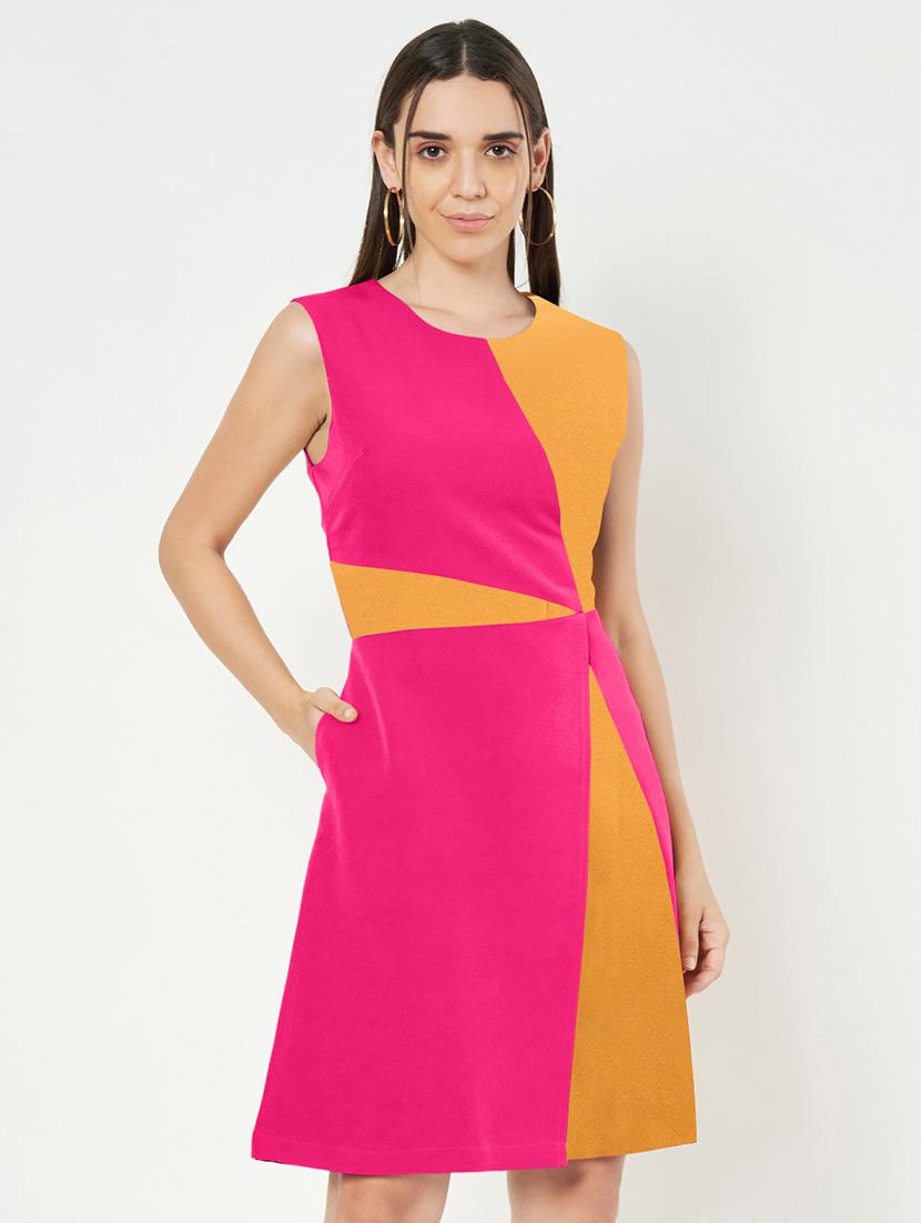 women color blocked sleeveless a-line dress - 21851430 -  Zoom Image - 0