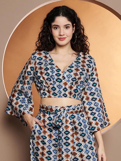 women printed bell sleeves crop top - 21853412 -  Standard Image - 0