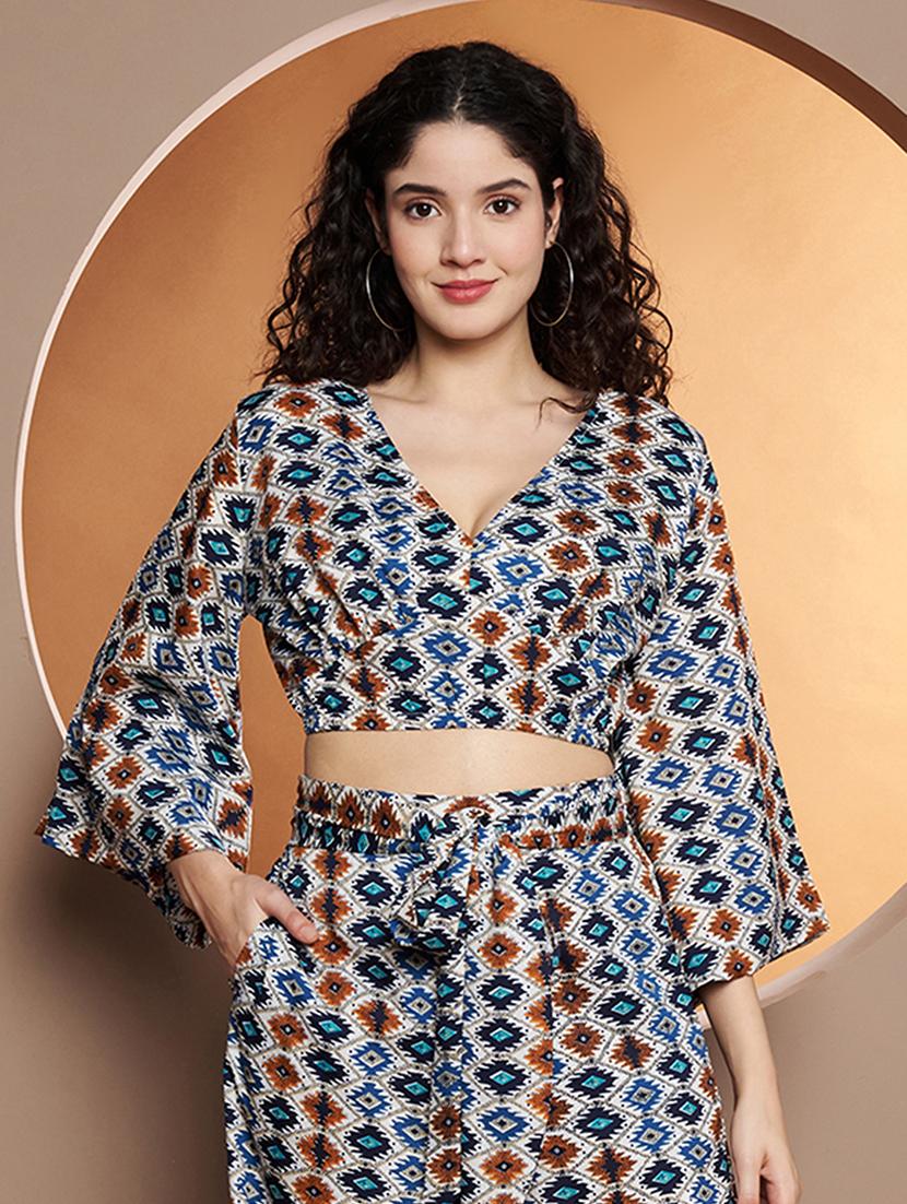 women printed bell sleeves crop top - 21853412 -  Zoom Image - 0