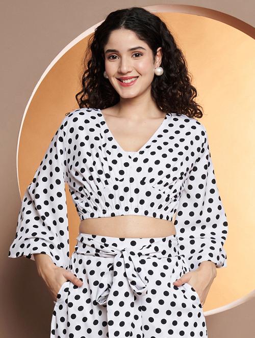 women polka doted bell sleeves crop top - 21853415 - Standard Image - 0