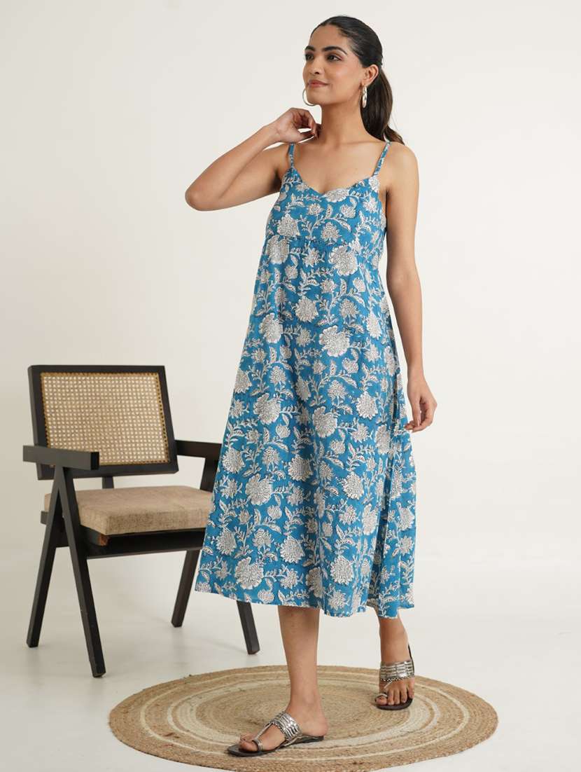 women printed shoulder strap a-line dress - 21853434 - Standard Image - 1