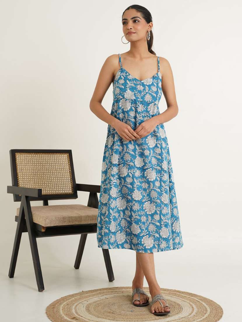 women printed shoulder strap a-line dress - 21853434 - Standard Image - 4
