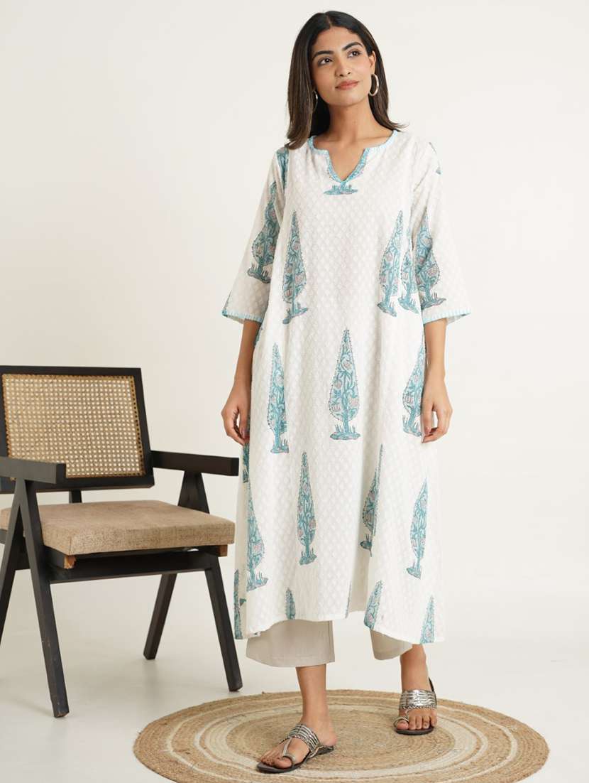 women white three quarter sleeve a-line kurta - 21853436 -  Standard Image - 1