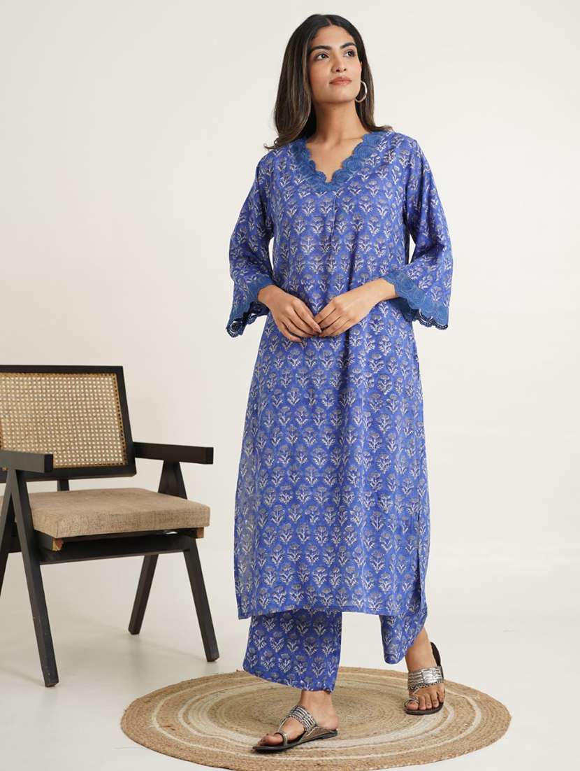 women three quarter sleeve kurta palazzo set - 21853449 -  Standard Image - 1