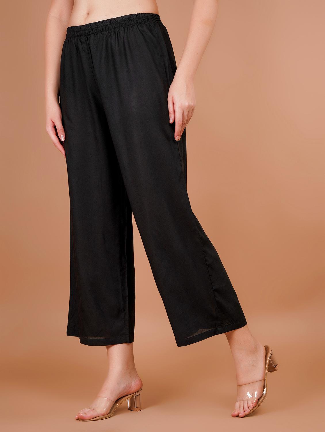 women black solid mid rise straight palazzo - 21853675 - Standard Image - 1