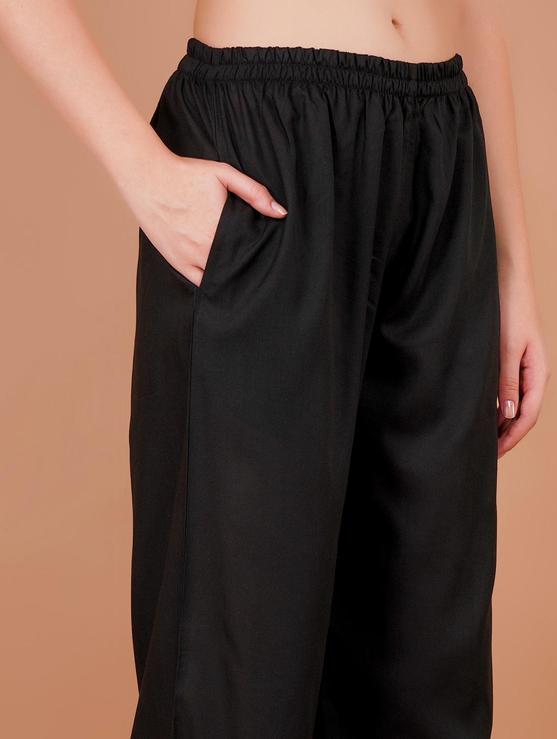 women black solid mid rise straight palazzo - 21853675 - Standard Image - 4