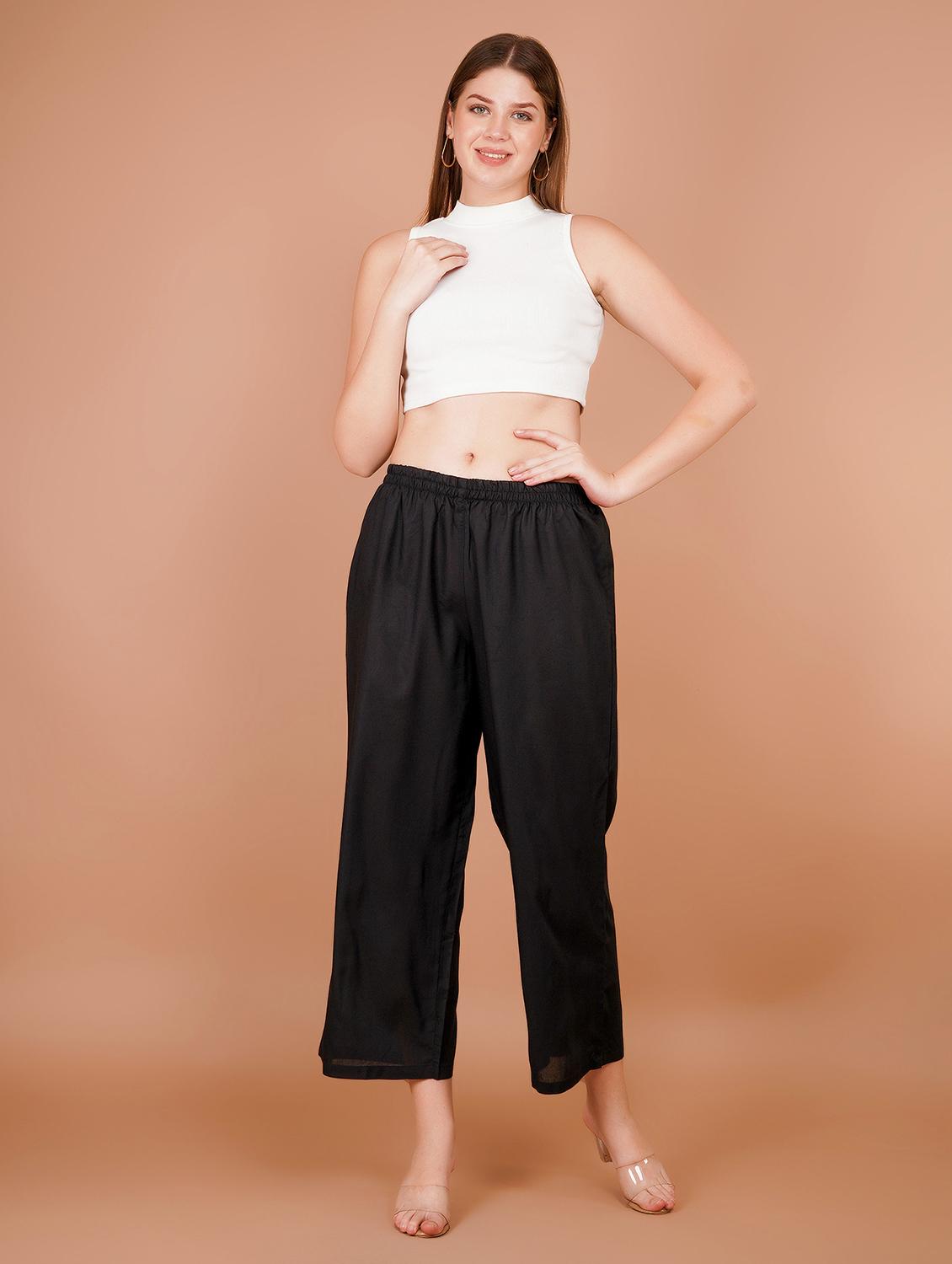 women black solid mid rise straight palazzo - 21853675 - Standard Image - 6
