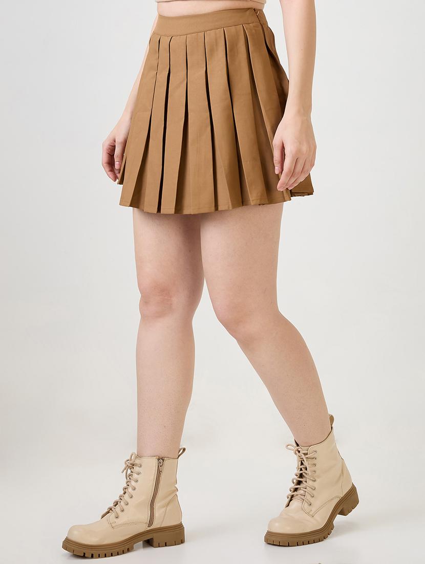 women solid high rise skater skirt - 21853690 - Standard Image - 1
