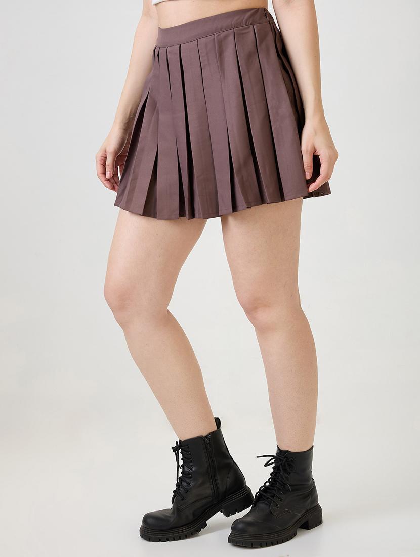 women solid high rise skater skirt - 21853691 - Standard Image - 1