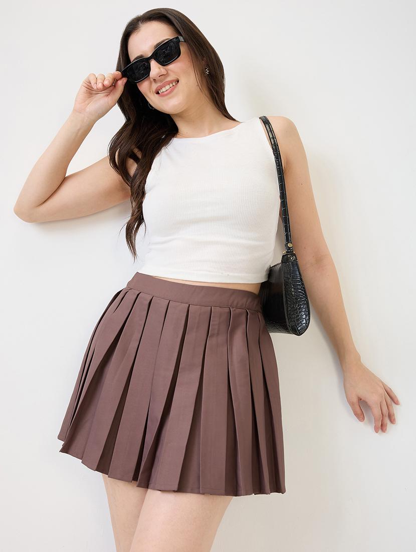 women solid high rise skater skirt - 21853691 - Standard Image - 4