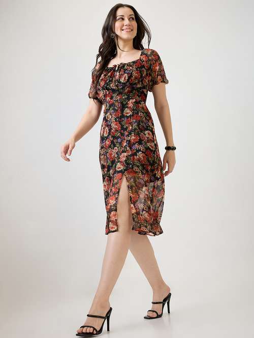 women floral print puff sleeves a-line dress - 21853696 -  Standard Image - 0