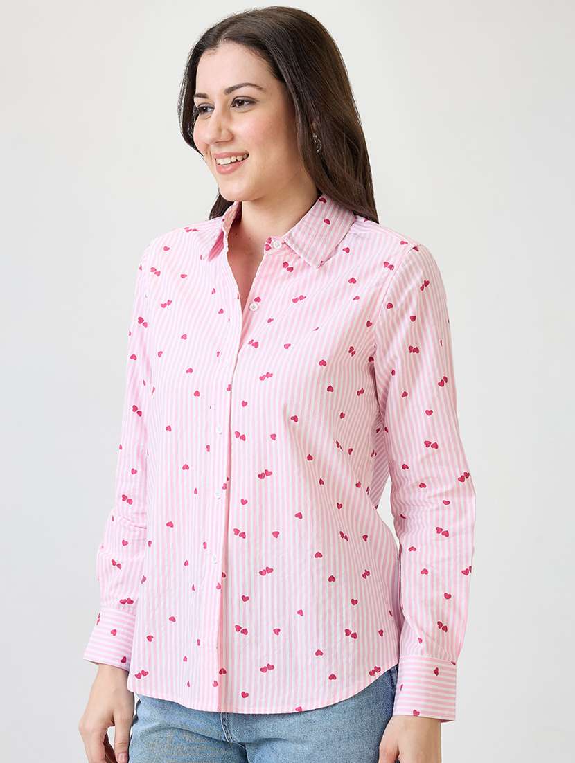 women striped collared long sleeves shirt - 21853715 -  Standard Image - 1