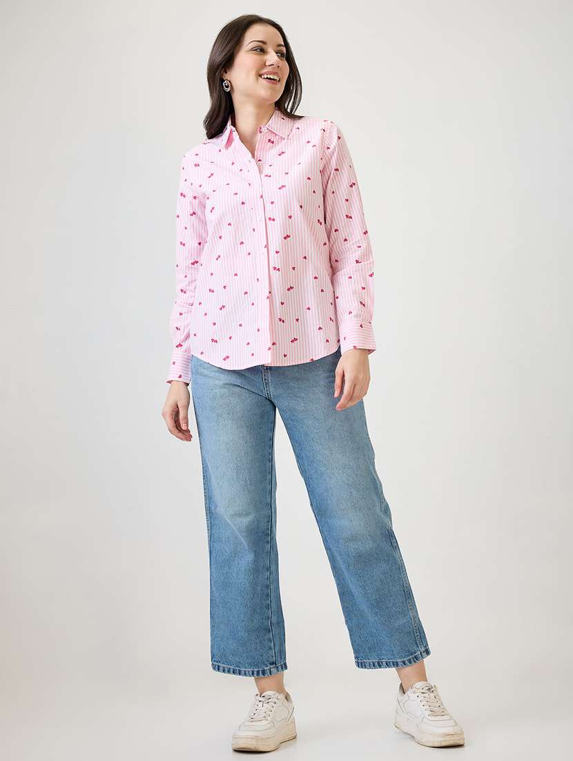 women striped collared long sleeves shirt - 21853715 -  Standard Image - 4