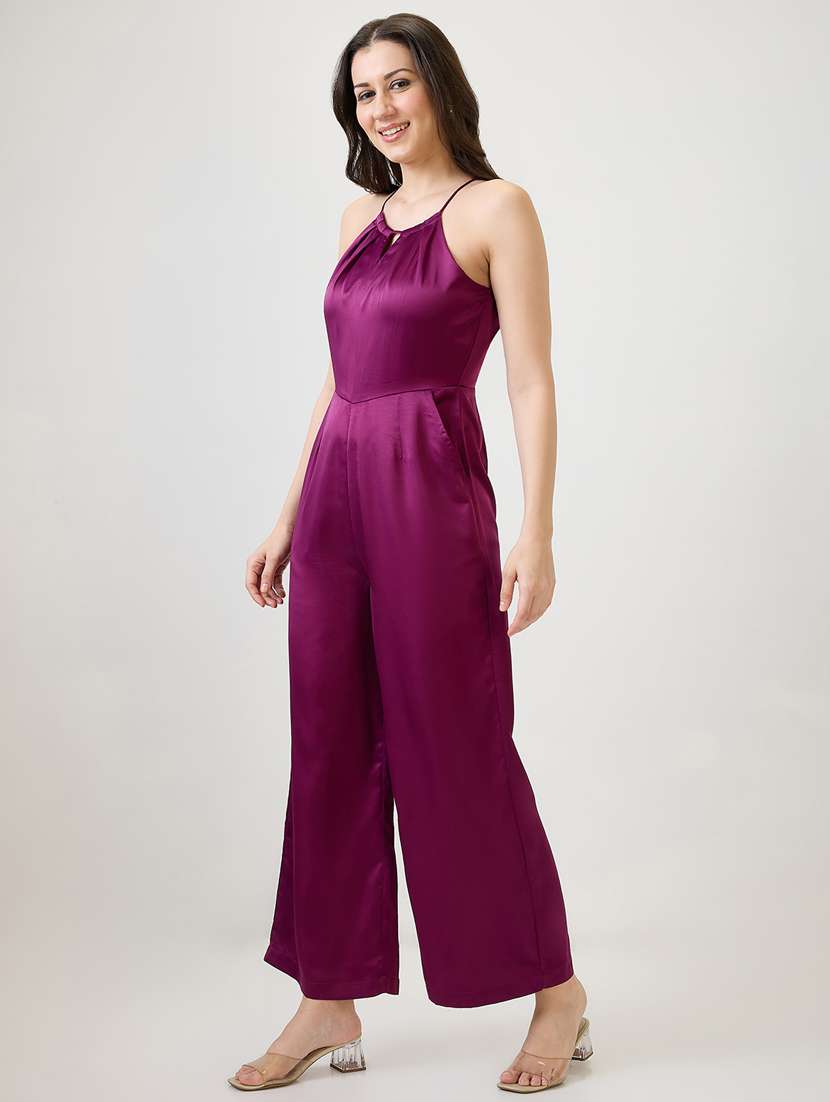 women solid halter neck full length jumpsuit - 21853717 -  Standard Image - 1