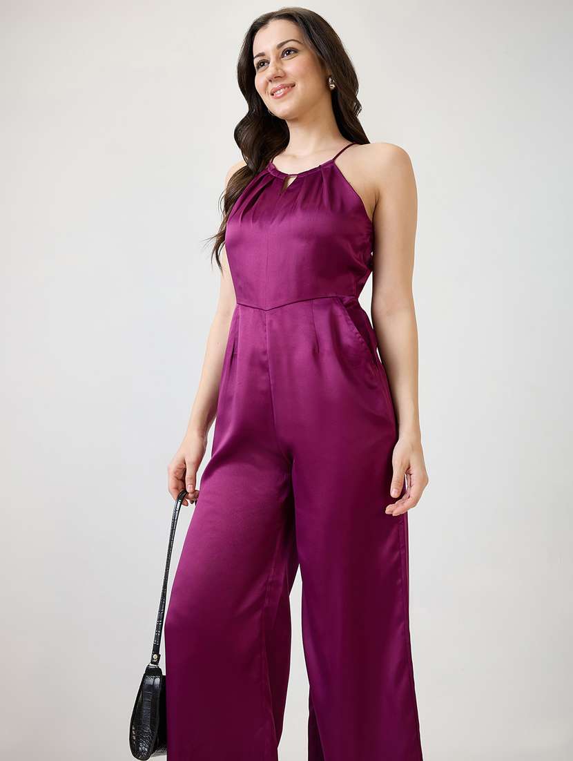women solid halter neck full length jumpsuit - 21853717 -  Standard Image - 4