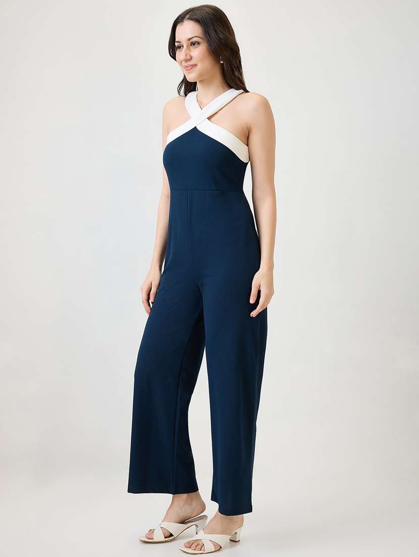 women solid halter neck full length jumpsuit - 21853719 -  Standard Image - 1