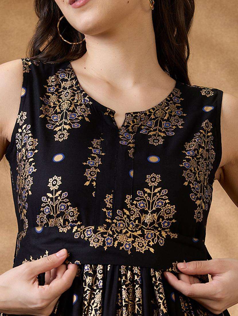 women black printed sleeveless flared ethnic dress - 21853727 -  Standard Image - 1