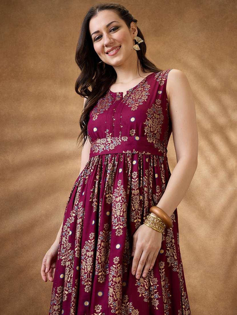 women pruple printed sleeveless ethnic dress - 21853728 - Standard Image - 4
