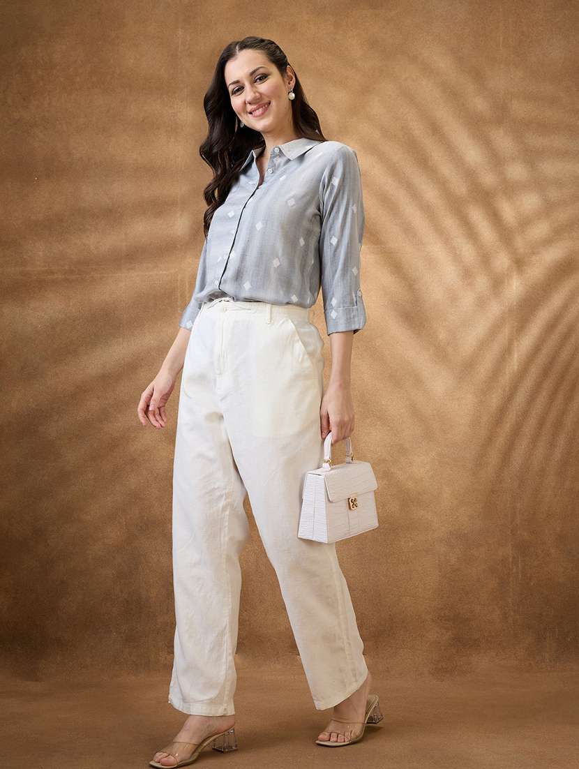 women grey self design roll up sleeve regular shirt - 21853731 -  Standard Image - 4