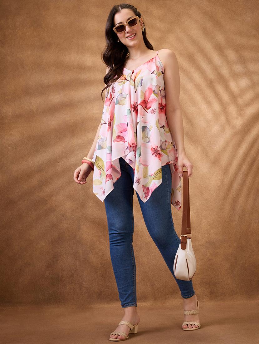 women floral printed shoulder strap asymmetric top - 21853732 - Standard Image - 4