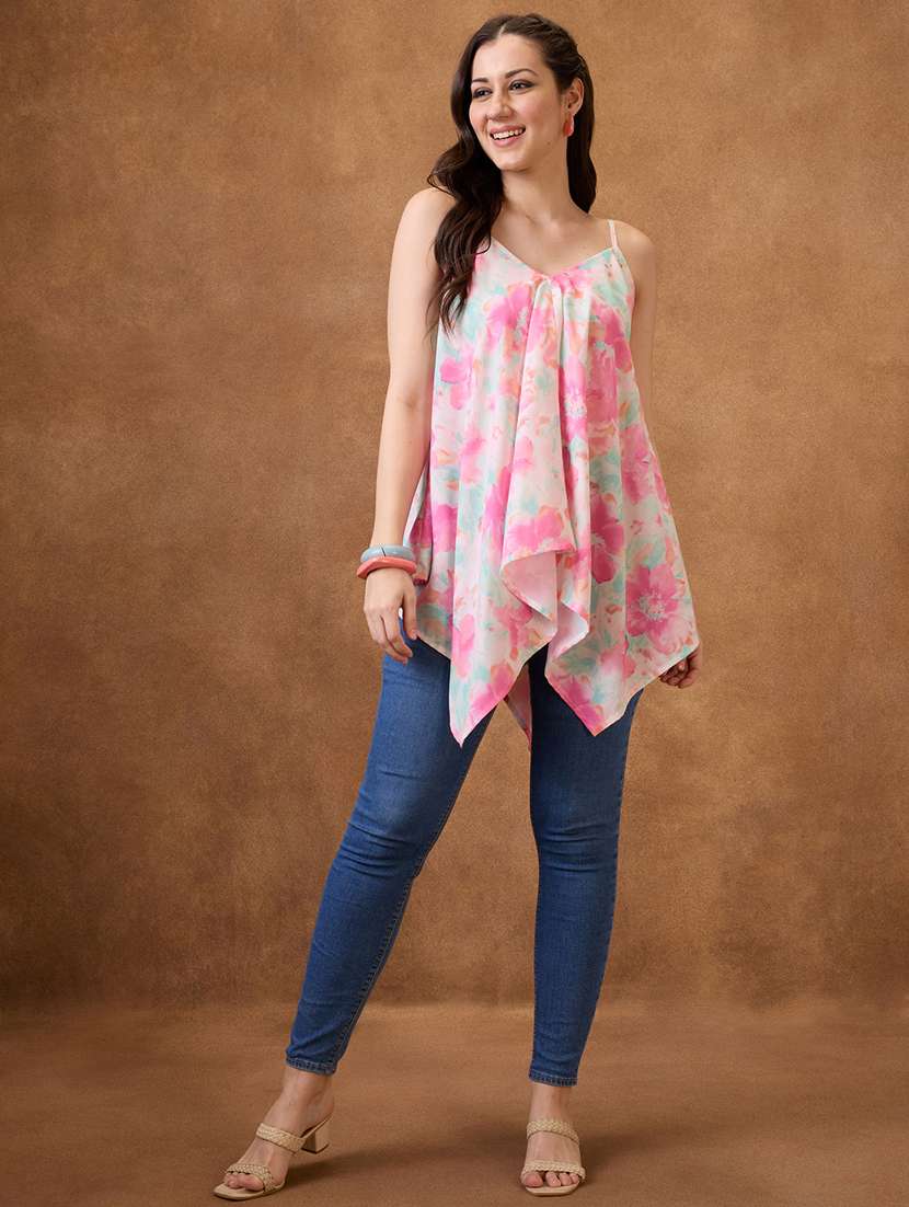 women pink floral printed shoulder strap asymmetric - 21853733 - Standard Image - 4