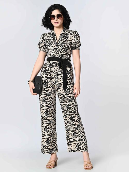 women printed puff sleeves full length jumpsuit - 21853781 - Standard Image - 0