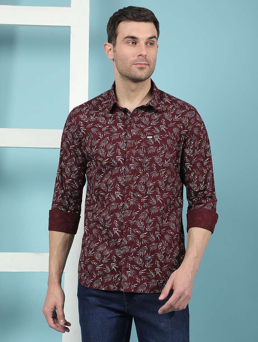 men maroon printed long sleeve casual shirt - 21853804 -  Standard Image - 1