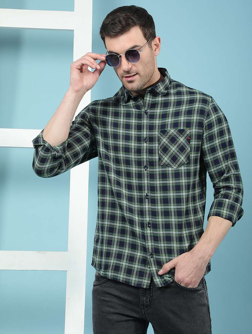 men green checked long sleeve casual shirt - 21853809 -  Zoom Image - 0