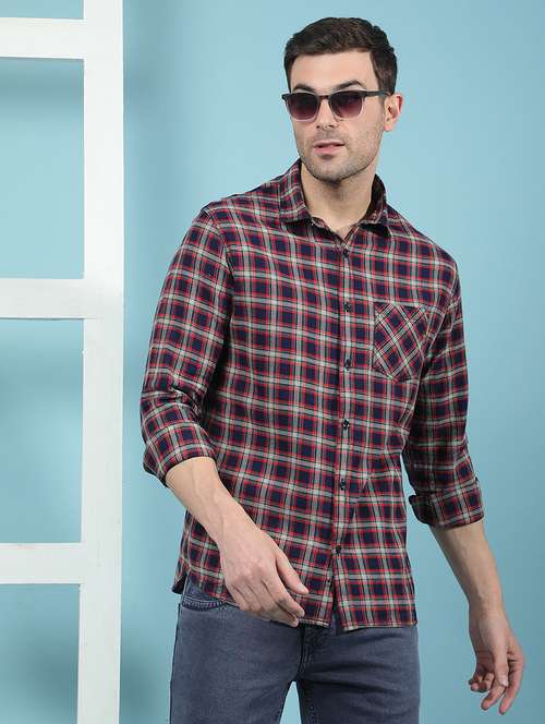 men red checked long sleeve casual shirt - 21853810 -  Standard Image - 0