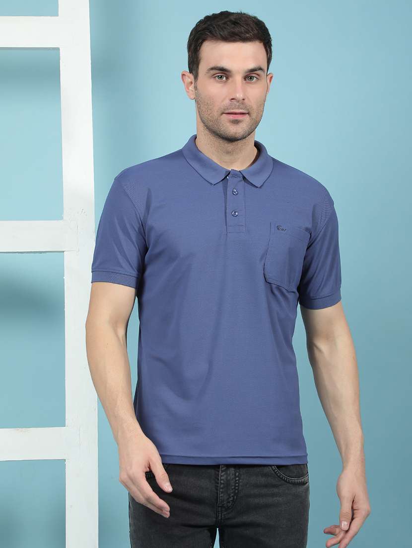 men blue solid short sleeve polo t-shirt - 21853818 -  Standard Image - 1