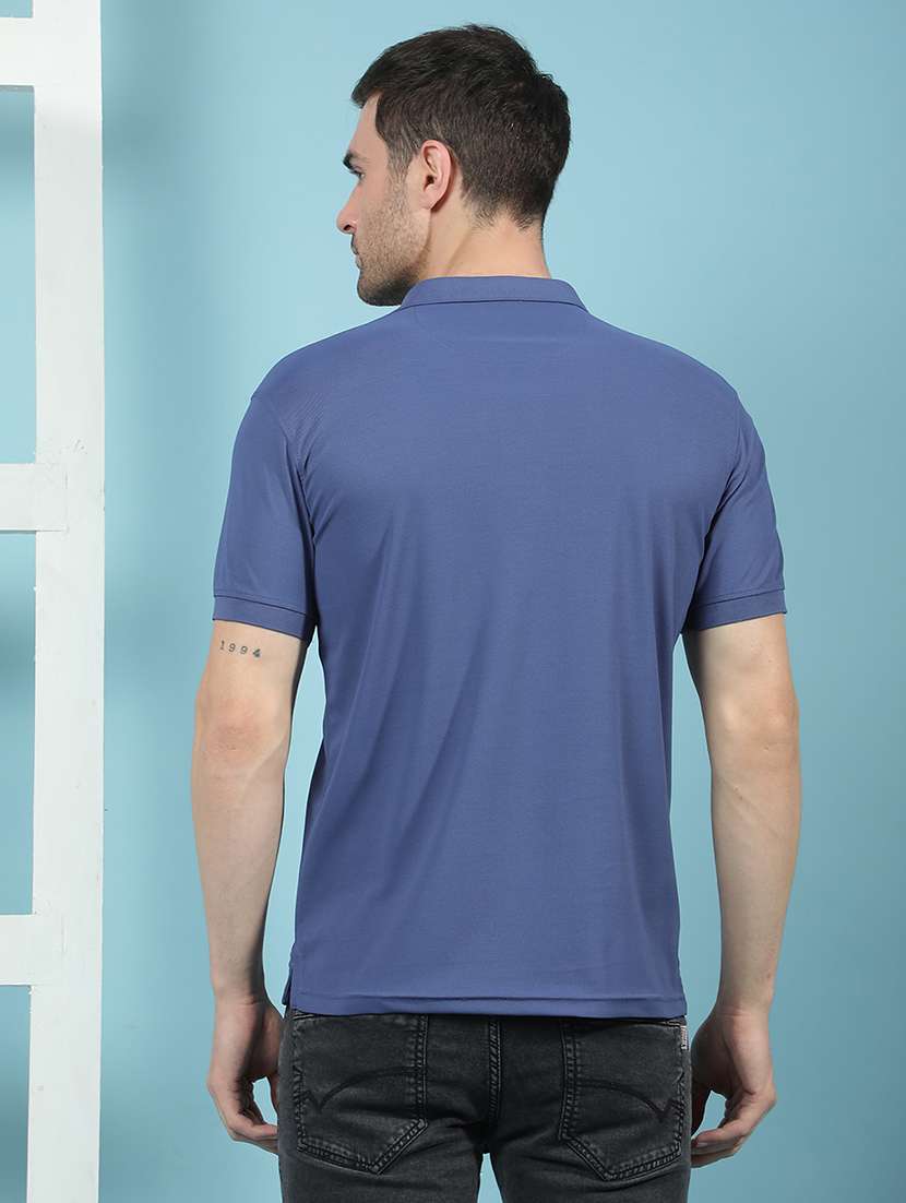 men blue solid short sleeve polo t-shirt - 21853818 -  Standard Image - 4