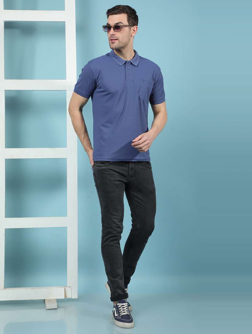 men blue solid short sleeve polo t-shirt - 21853818 -  Standard Image - 6