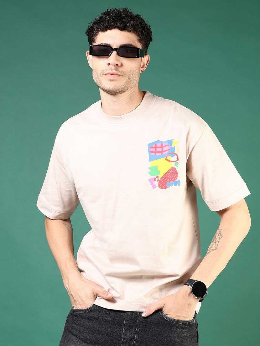 men peach printed short sleeve regular fit t-shirt - 21853839 -  Standard Image - 1