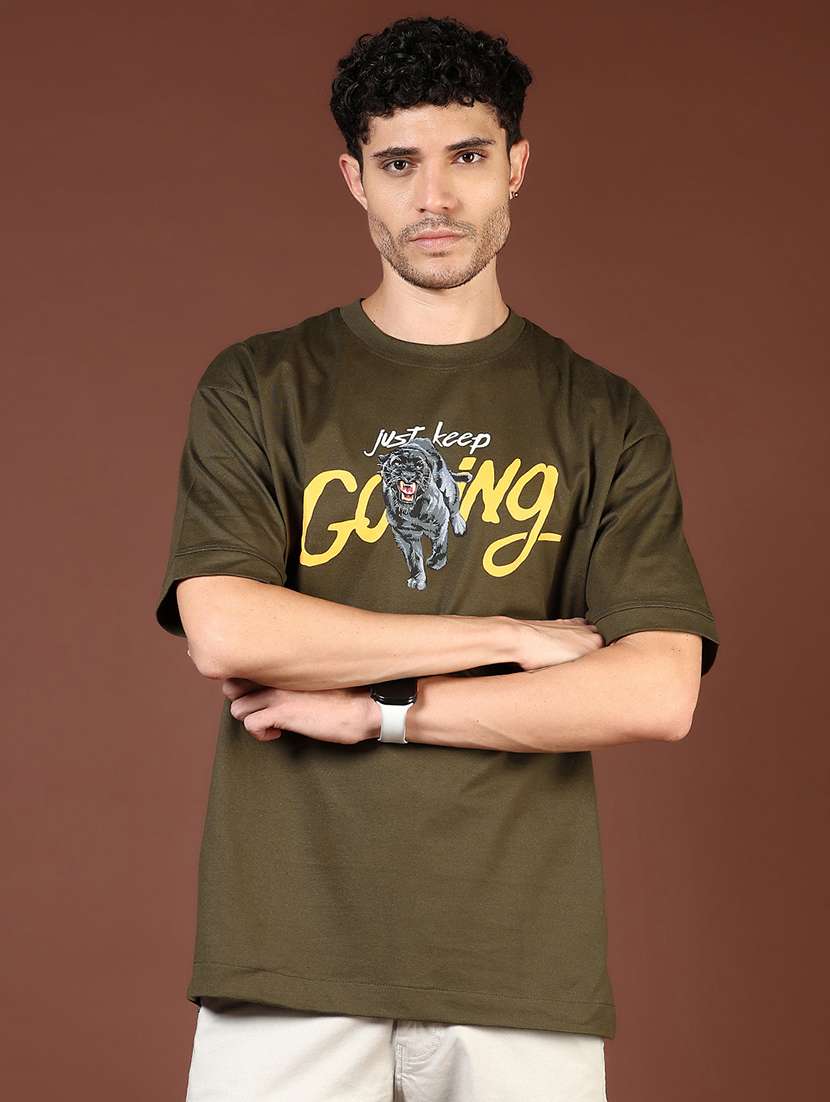 men brown printed short sleeve regular fit t-shirt - 21853842 -  Standard Image - 1