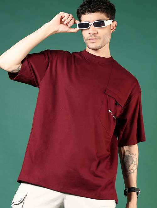 men maroon typographic short sleeve regular fit t-shirt - 21853845 - Standard Image - 0