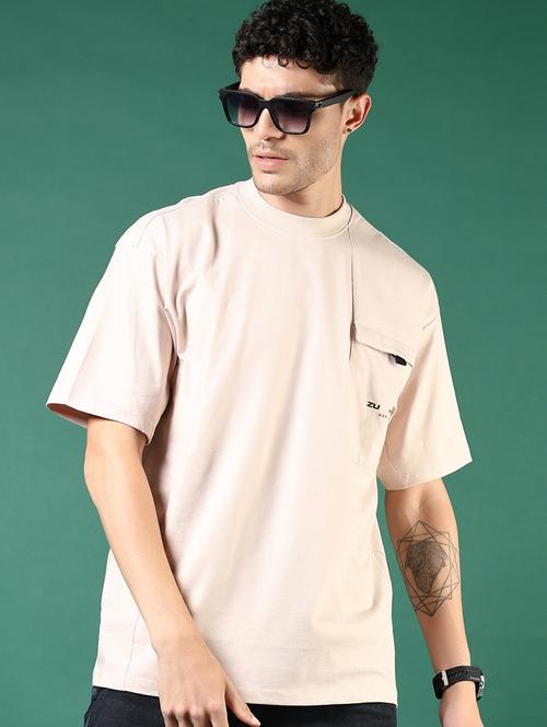 men beige typographic short sleeve regular fit t-shirt - 21853846 - Standard Image - 0