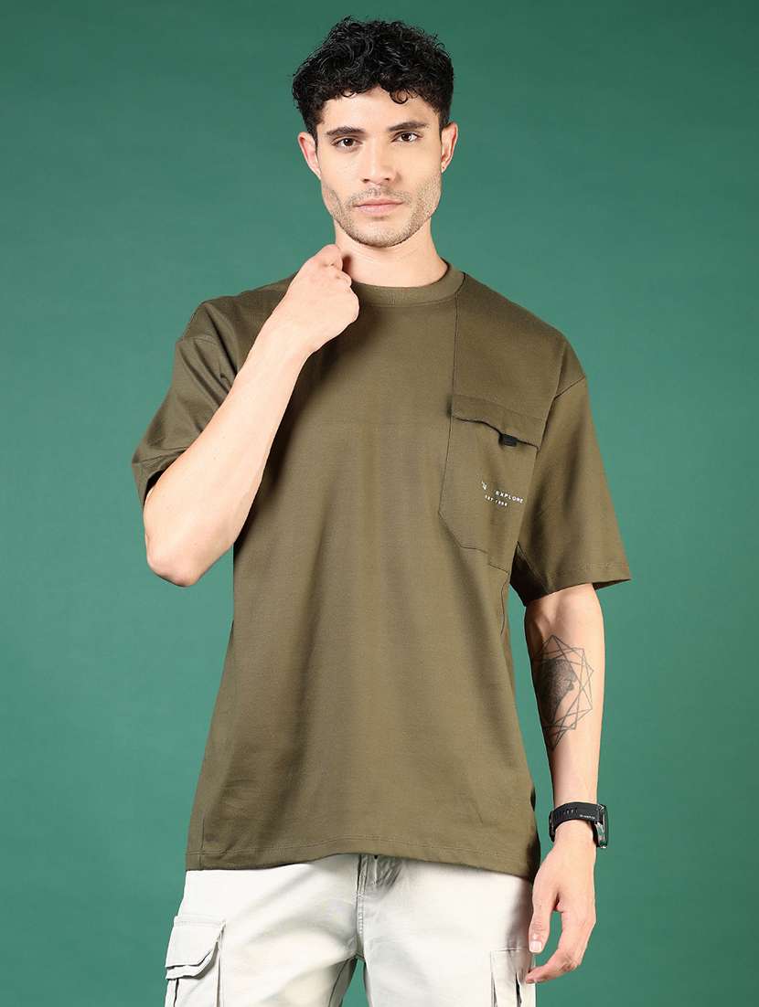 men olive typographic short sleeve regular fit t-shirt - 21853847 -  Standard Image - 1