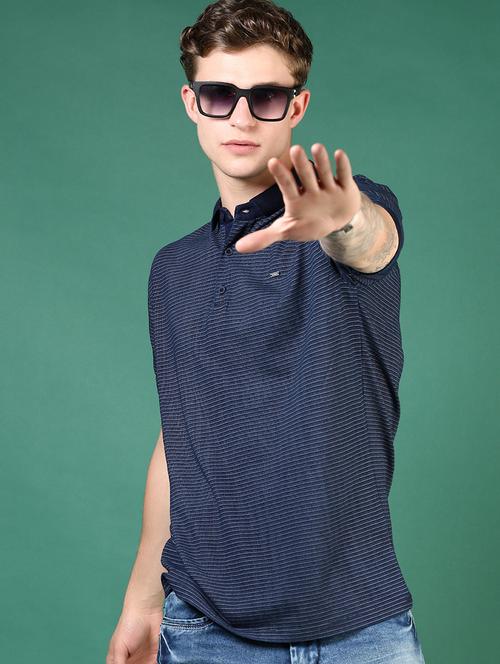 men navy blue solid short sleeve regular fit polo t-shirt - 21853867 - Standard Image - 0