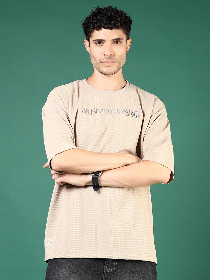 men beige typographic short sleeve regular fit t-shirt - 21853873 -  Standard Image - 1