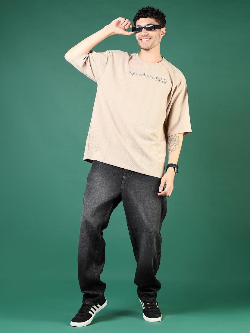 men beige typographic short sleeve regular fit t-shirt - 21853873 - Standard Image - 4