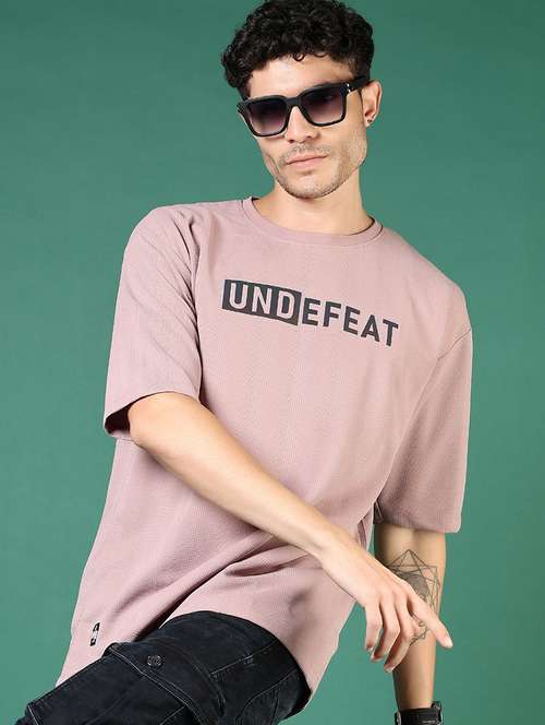 men mauve typographic short sleeve regular fit t-shirt - 21853875 -  Standard Image - 0