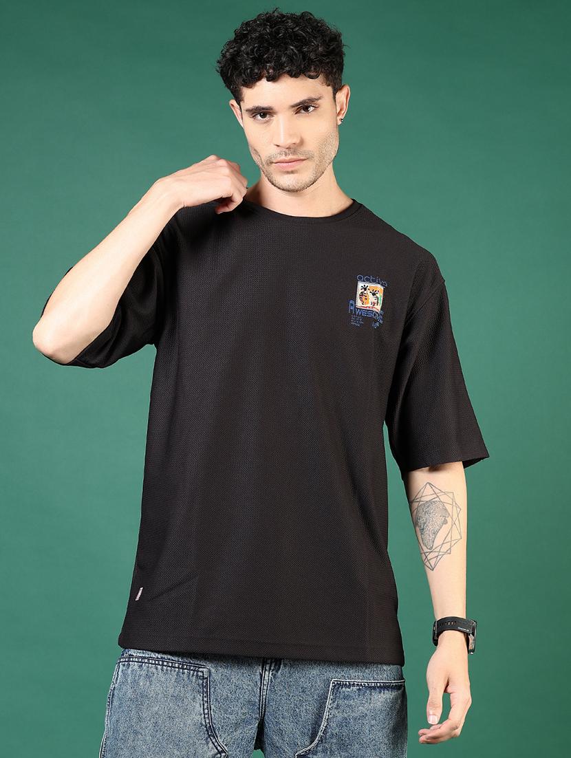 men black typographic short sleeve regular fit t-shirt - 21853877 - Zoom Image - 0