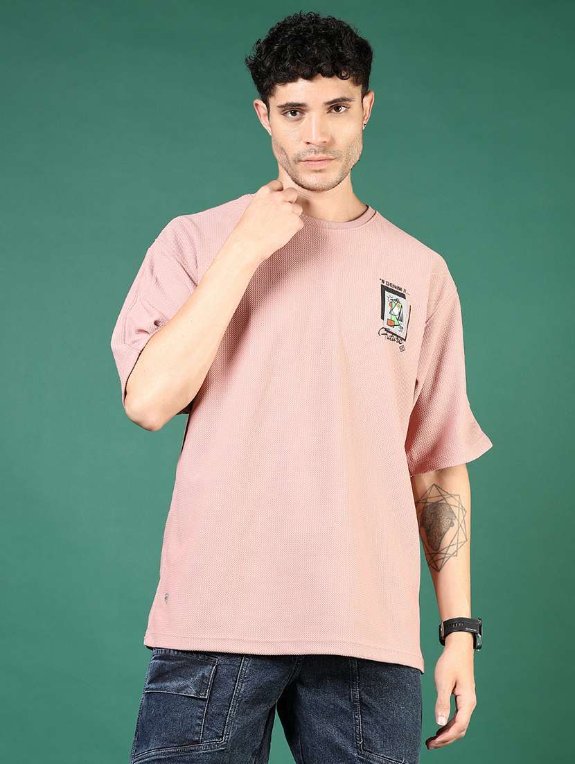 men pink typographic short sleeve regular fit t-shirt - 21853878 -  Standard Image - 1