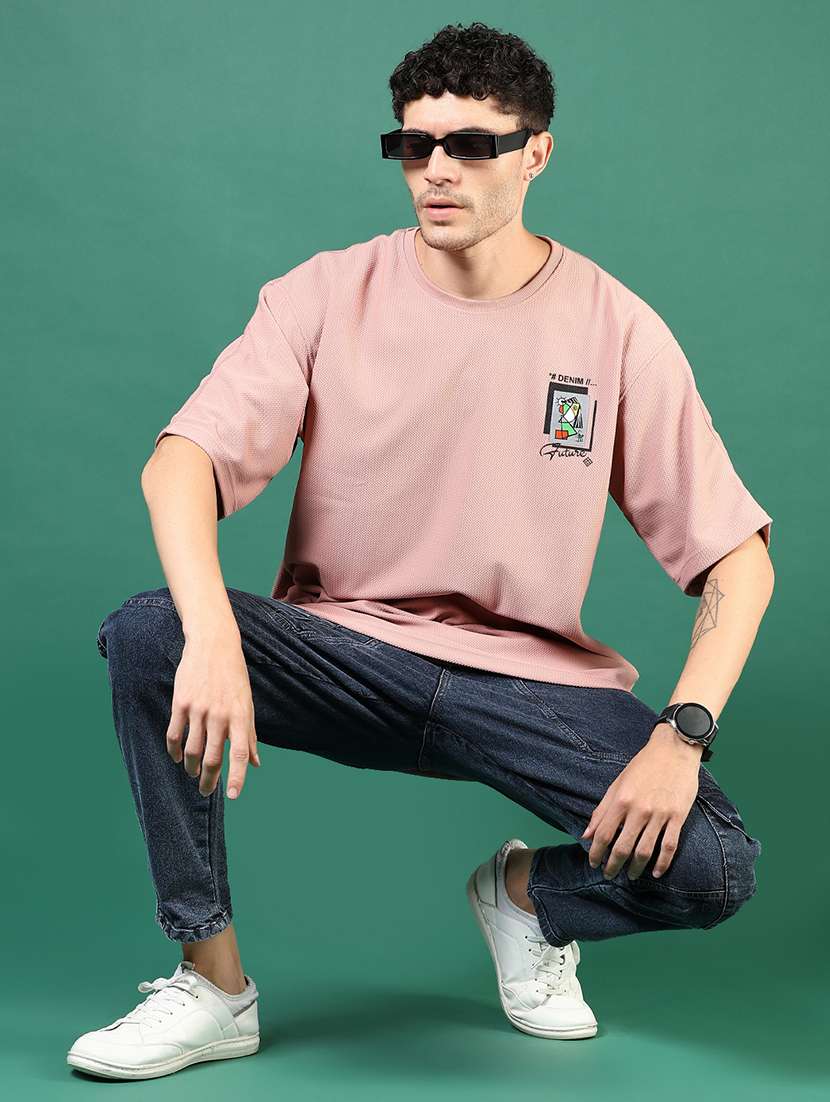 men pink typographic short sleeve regular fit t-shirt - 21853878 -  Standard Image - 4