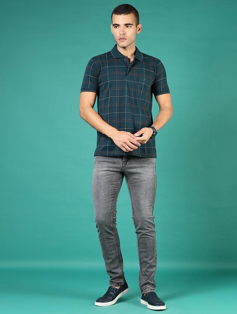men teal checkered short sleeve regular fit polo t-shirt - 21853881 - Standard Image - 4